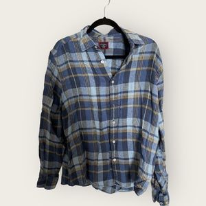 UNTUCKit Shirt Men's L Wrinkle‎ Resistant 100 Linen Blue Checkered EXCELLENT ✅